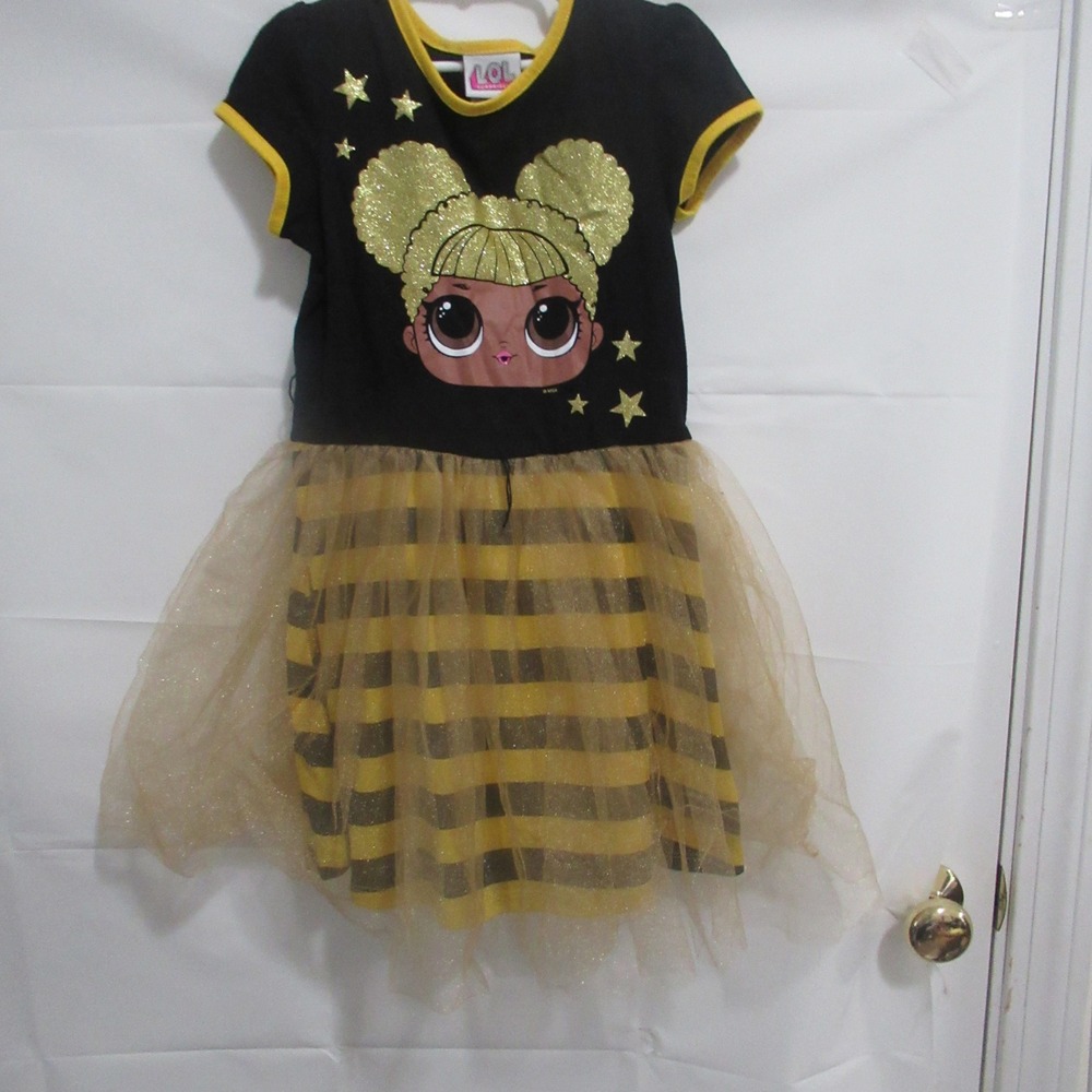 LOL Surprise Tutu Dress Girls Size 7/8 Black Yellow Excellent Queen Bee Glitter